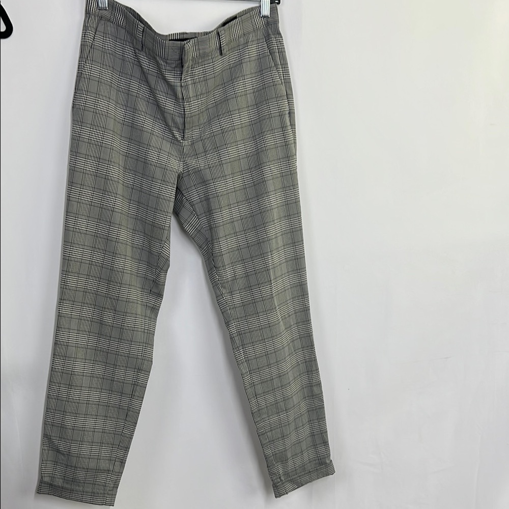 Men's Gray Plaid Pants straight leg flannel dress pant